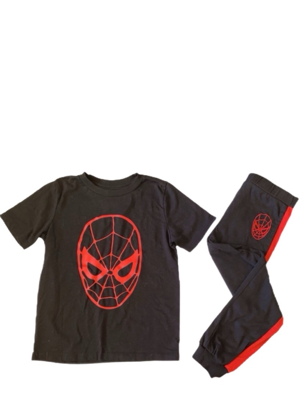 Marvel Spider-Man Black and Red Graphic Tee and Pant Set Size Boy 7 EUC